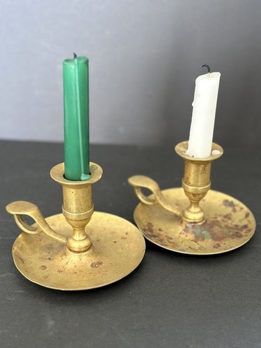 Pair of Early American Brass Finger Candlesticks