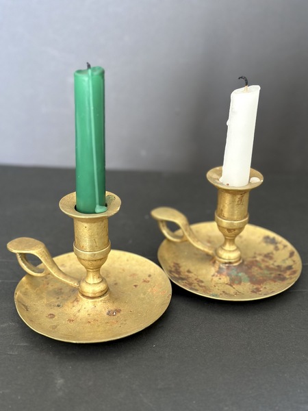 Pair of Early American Brass Finger Candlesticks