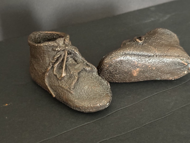 Pair of Old Copper Plated Baby Shoes Nice Patina