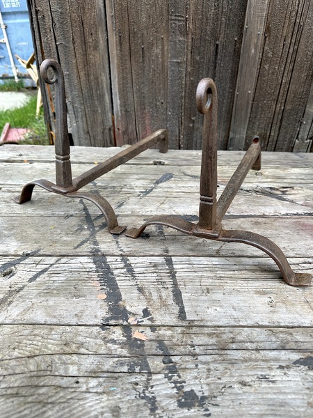 Pair of Colonial Rat Tail Blacksmith made Andirons