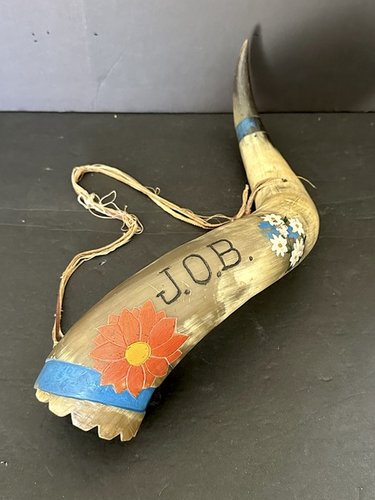 Incised 19 C Painted Horn Work Flower Pocket