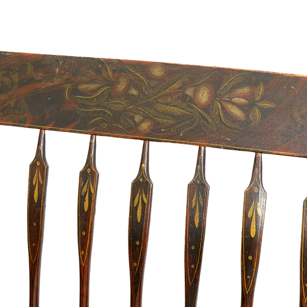 Exceptional Paint Decorated Long Windsor Bench.