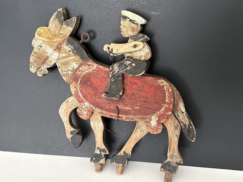 Folk Art Horse & Rider Painted Wood Childs Toy