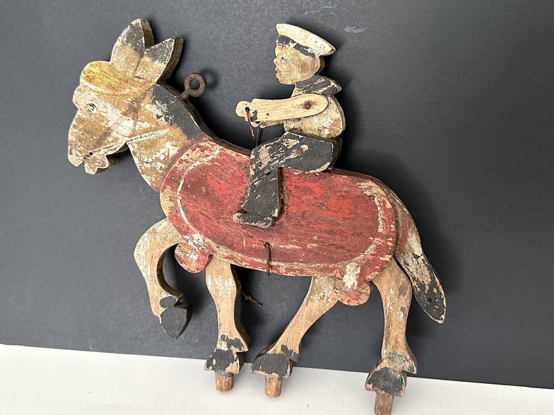 Folk Art Horse & Rider Painted Wood Childs Toy