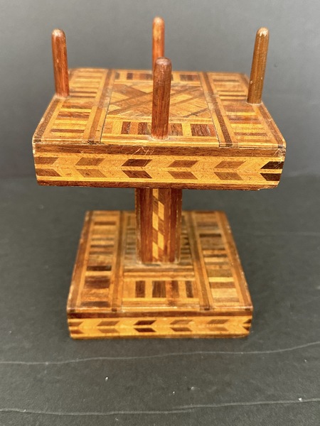 Old Wood Marquetry Sewing Spool Holder