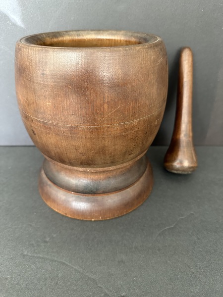 Early American Turned Wood Mortar and Pestle