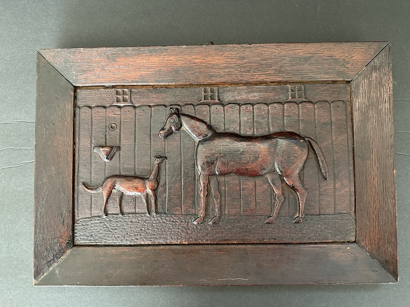 19th C Carved Oak Image of a Horse and Strange Dog