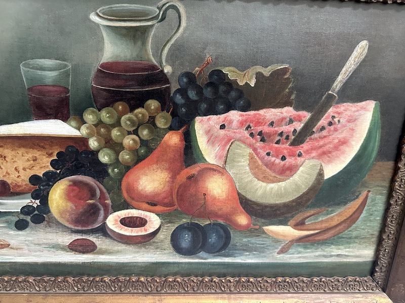Americana Still Life W Landscape Framed Painting