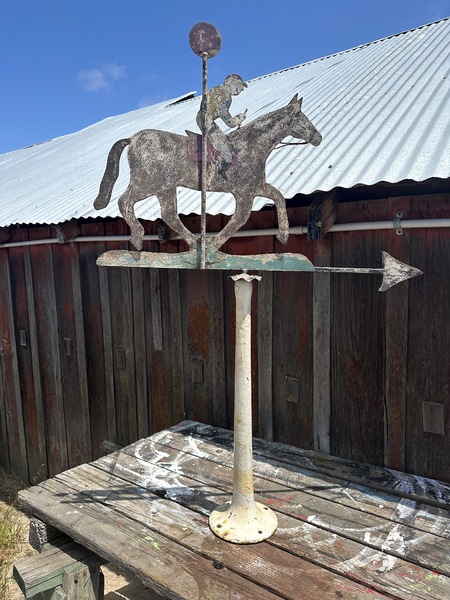 Vintage Sheet Metal Horse and Jockey Weathervane