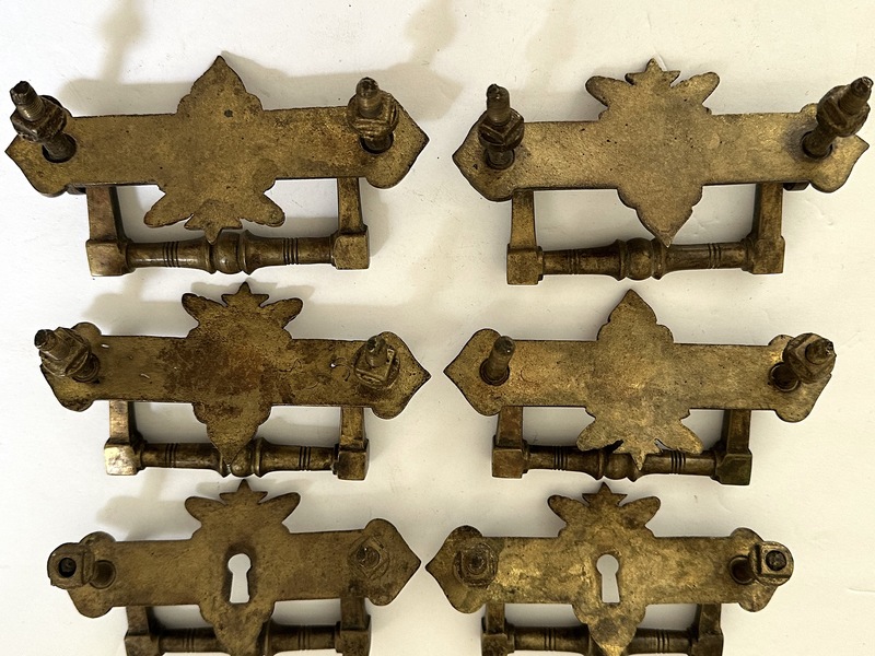 Set of Six 1870's Symbolic Brass Drawer pulls.