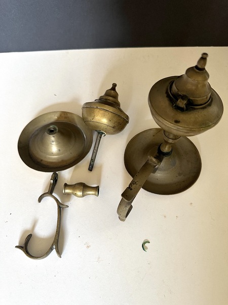 Two early 19thC Brass Whale Oil Finger Lamps
