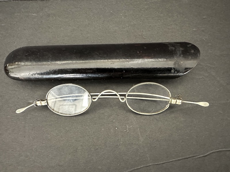 1870s Papier Mache Spectacles Case with Glasses