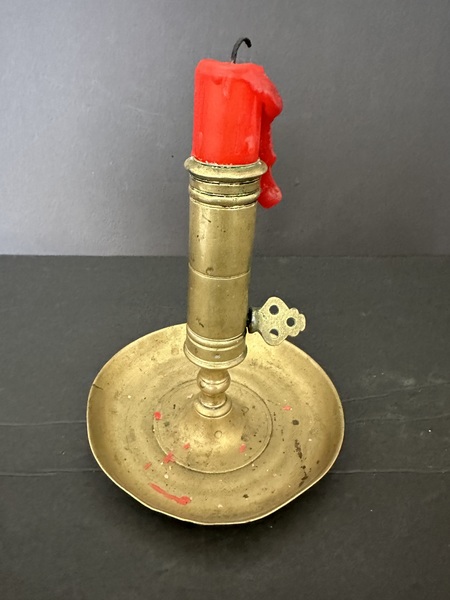 18th C American Brass Pushup Candlestick