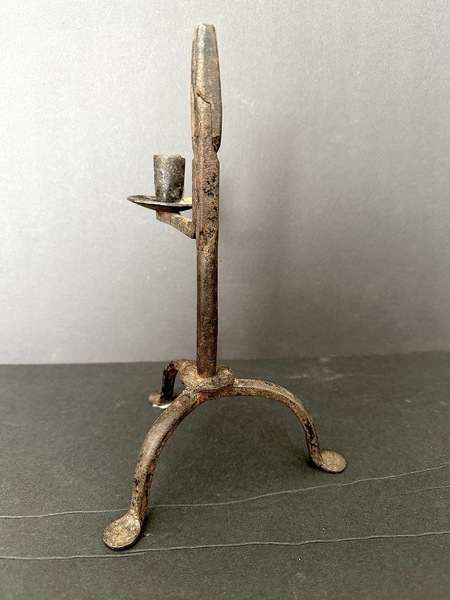 Mid 18th C. Tripod Rushlight W Candle from Ohio