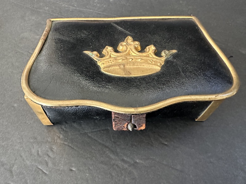Early 19th C Leather Brass Military Cartridge Case