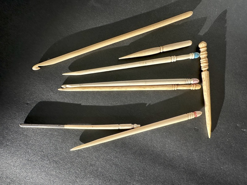 Eight Bone Crochet and Sewing Tools 19th C