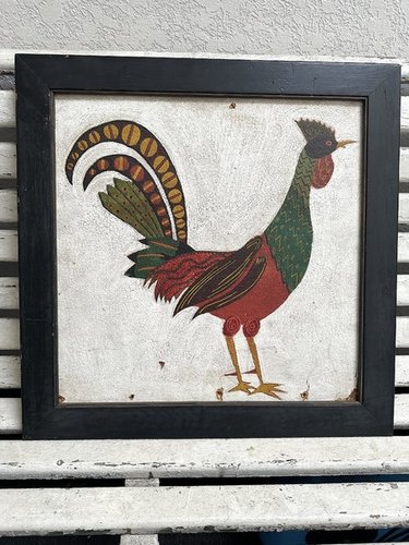 Old Folk Art Rooster Painting in Penn Dutch Style