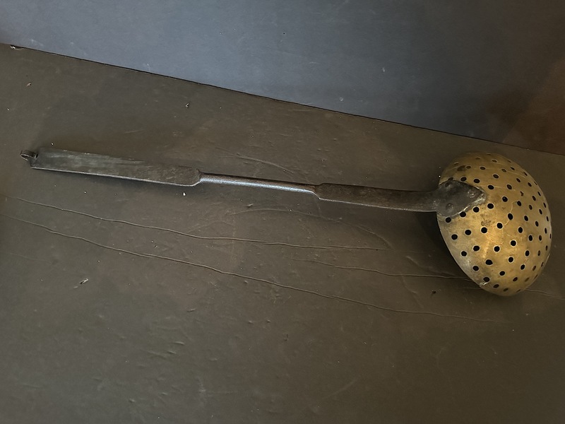 Early Wrought Iron Brass Butcher Skimmer Ladle