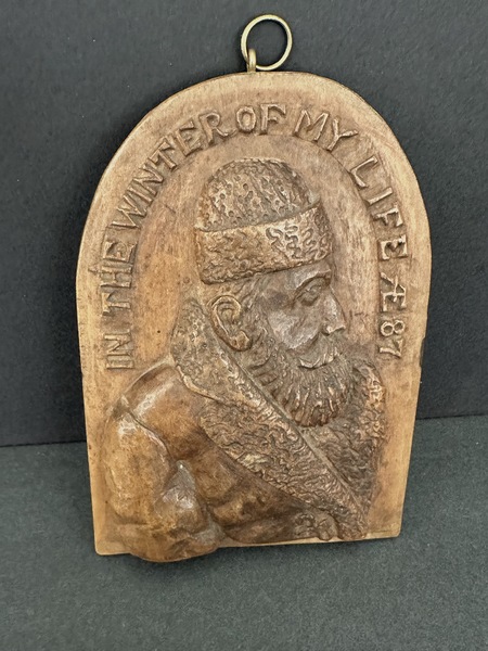 Old Wood Folk Art Carving Man in Buffalo Robe
