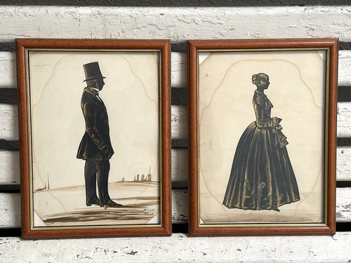 Full Figured Pair of 19th C Silhouettes Signed