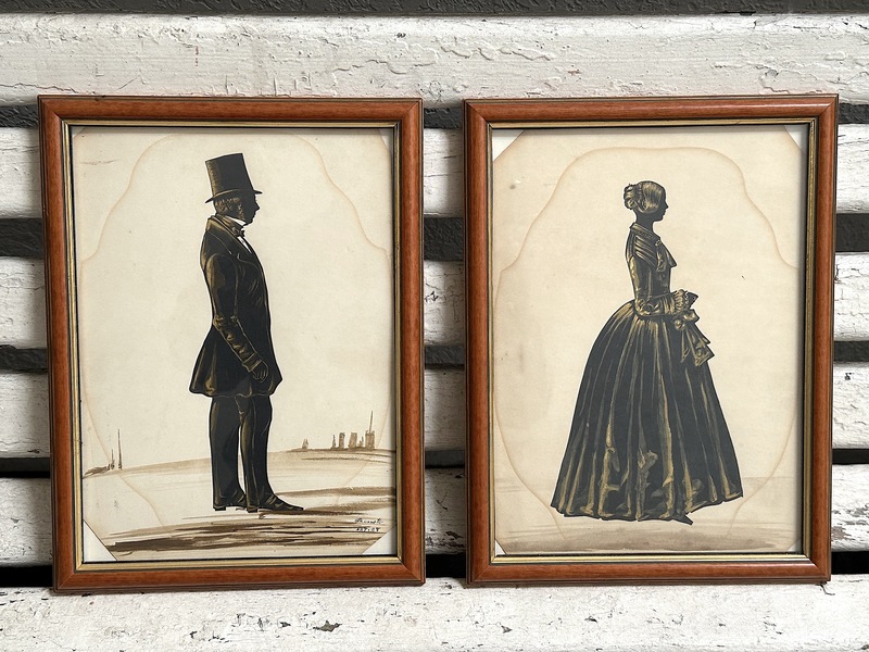 Full Figured Pair of 19th C Silhouettes Signed