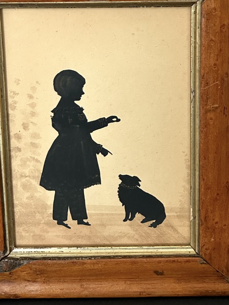 Silhouette Girl W Treat For Dog Old Birdseye Frame