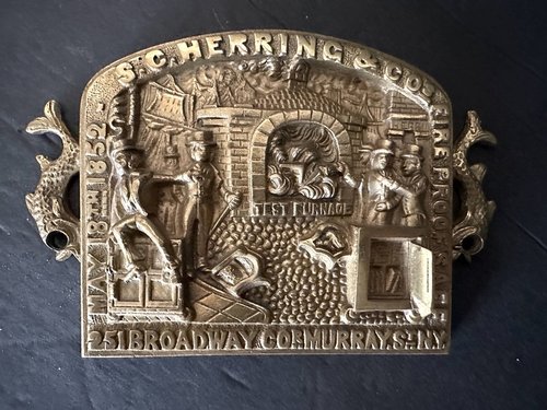 1852 S C Herring Brass Safe Plate Elaborate Relief