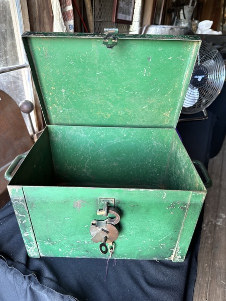 Period 19th C Painted Metal Strongbox W Lock & Key