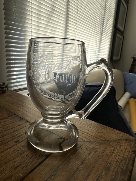 Etched and Handled Saratoga Drinking Glass 1878