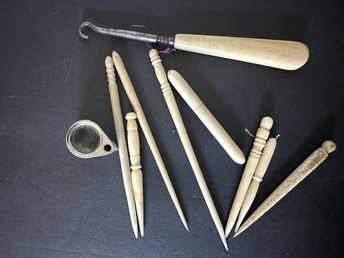 Lot of Bone & Celluloid 19th C Sewing Tools