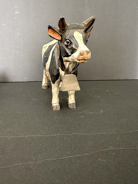 Vintage Carved Wood Polychrome Painted Cow W Style