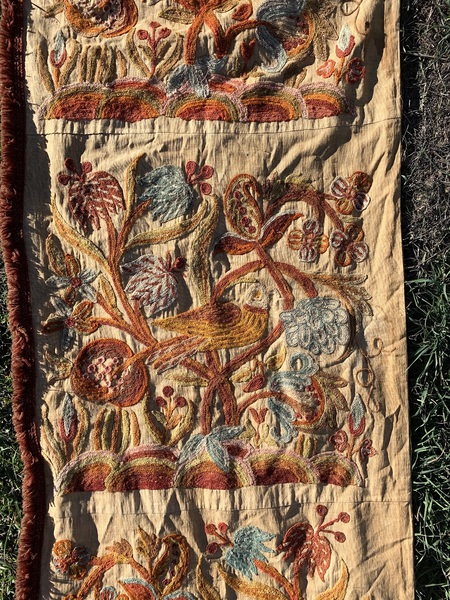 American Pair of Mid 19th C. Crewel Work Drapes