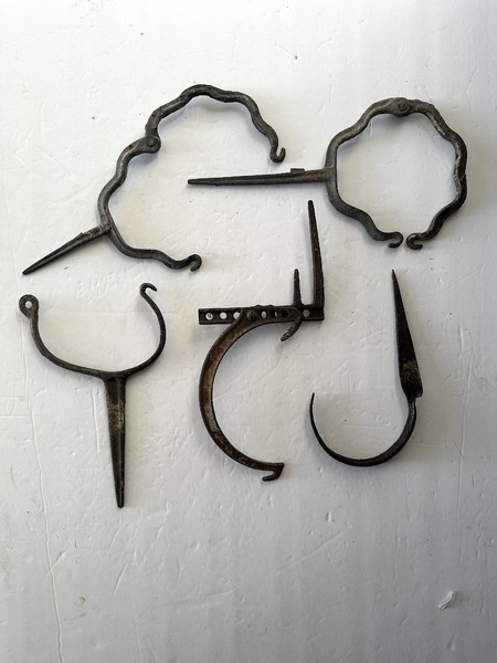Five 19th C Roof Gutter Brackets and Beam Hook