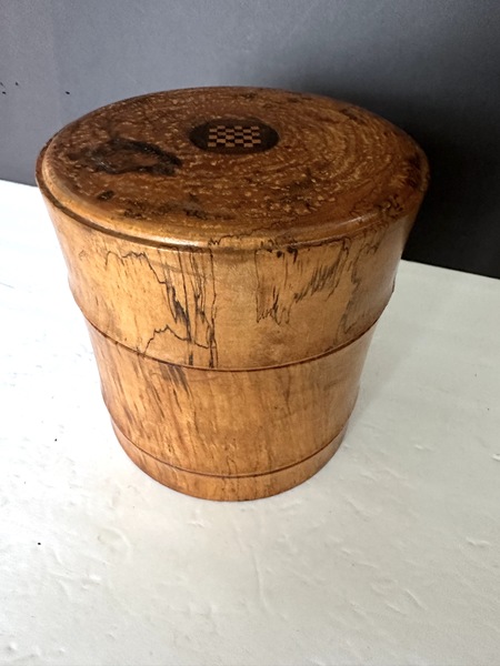 19th C Treen Work Spalted Maple inlaid Lidded Box