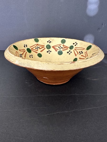 Vintage Slip Glazed Decorated Redware Bowl