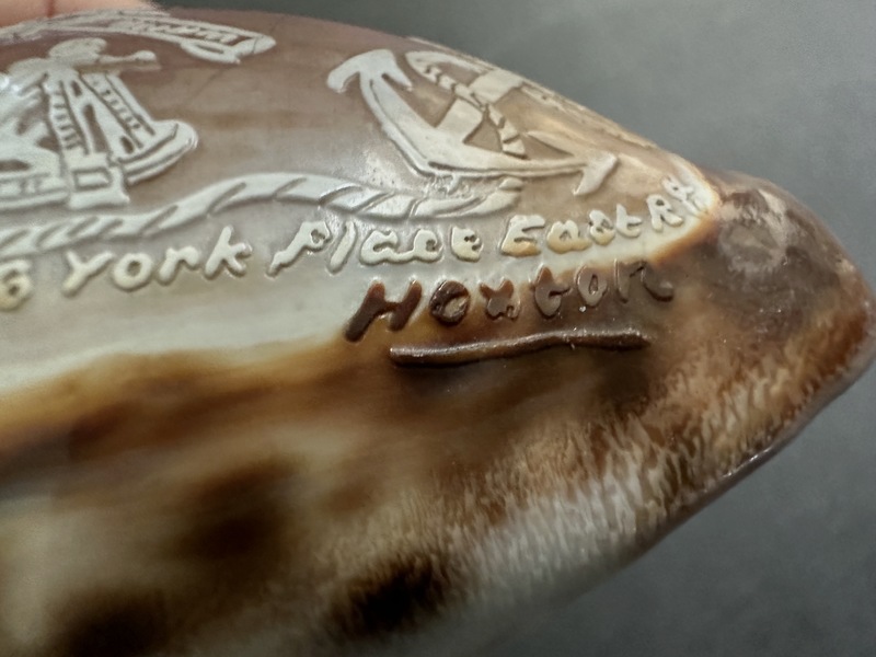 18th C Carved Cowrie Shell Ship Flying Childers