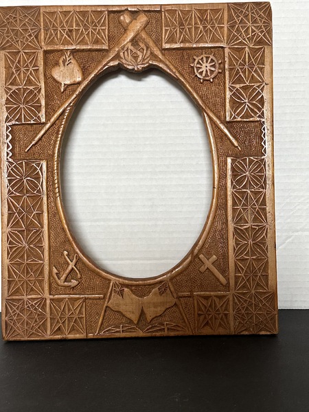 19thC Chip Art Sailor Work Valentine Frame Hawaii