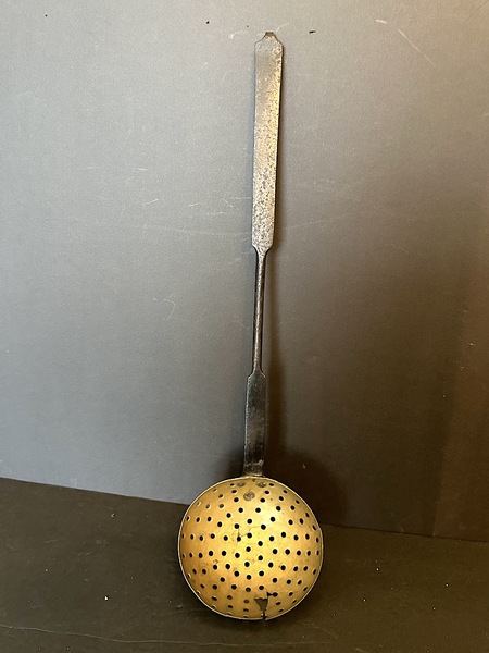 Early Wrought Iron Brass Butcher Skimmer Ladle