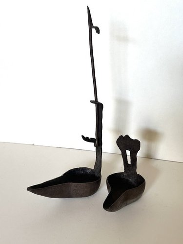 Early 19th C Double Crusie or Betty Whale oil lamp