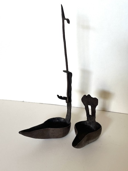 Early 19th C Double Crusie or Betty Whale oil lamp