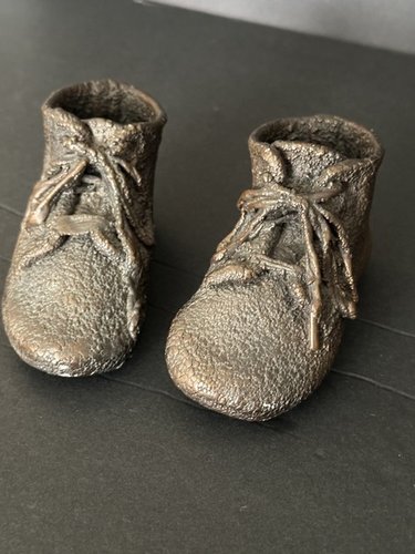 Pair of Old Copper Plated Baby Shoes Nice Patina