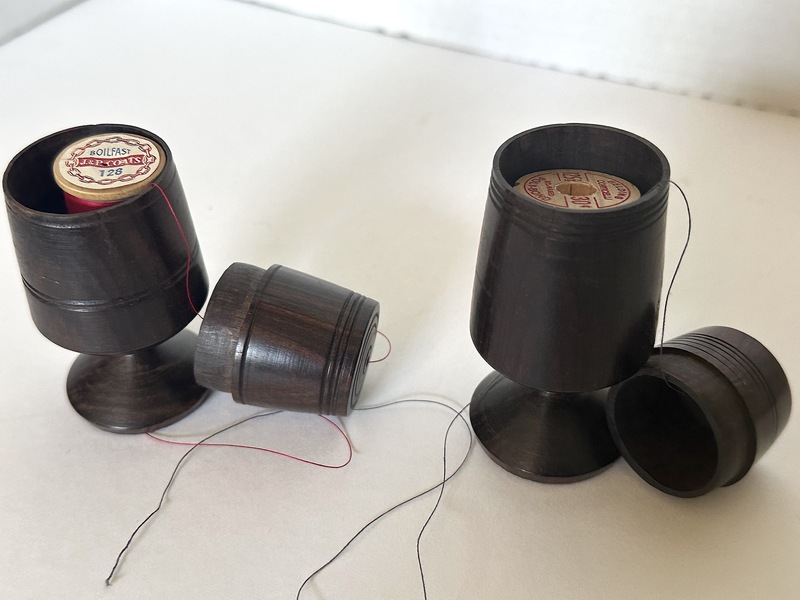 Pair of Lignum Vitae Treenware Sewing Spool Cases