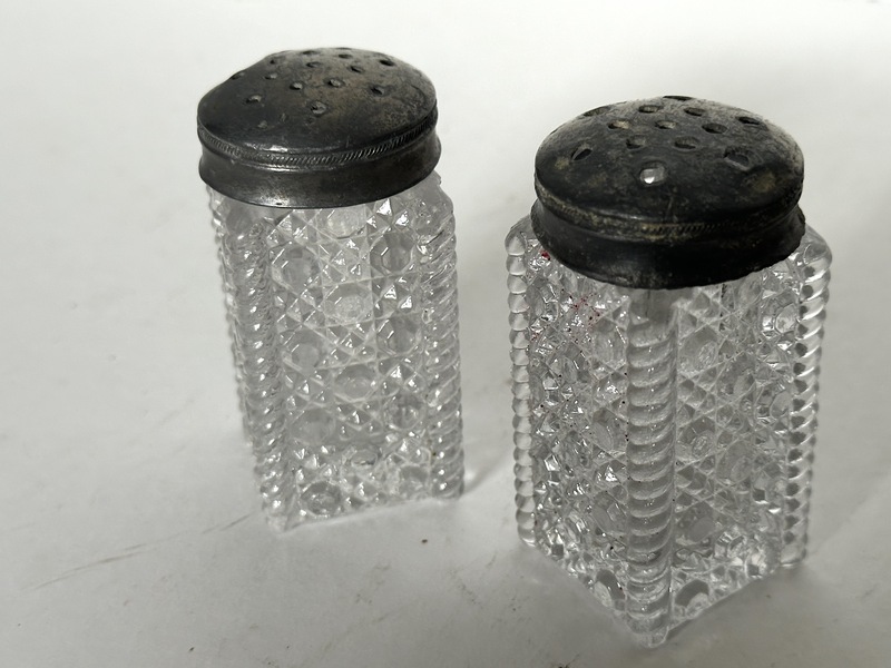 Early Pressed Pattern Glass Pair of Salt & Peppers