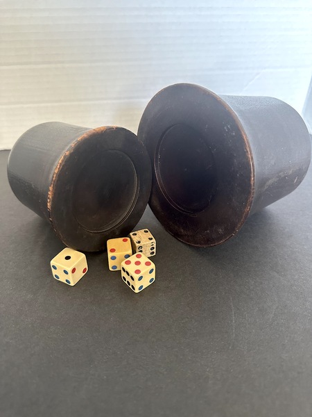 Early Two Piece Painted Treen Ware Dice Cups