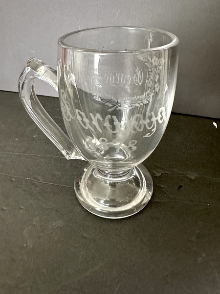 Etched and Handled Saratoga Drinking Glass 1878