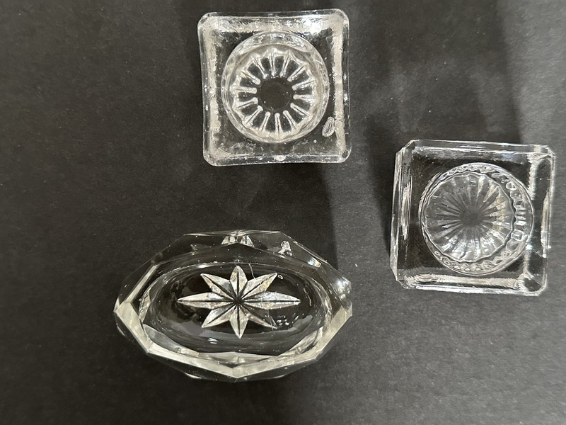Three Early Pressed Open Glass Table Salts