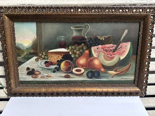 Americana Still Life W Landscape Framed Painting