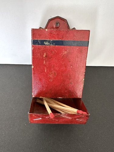 Old Red Paint Fireplace Match Holder Great Patina