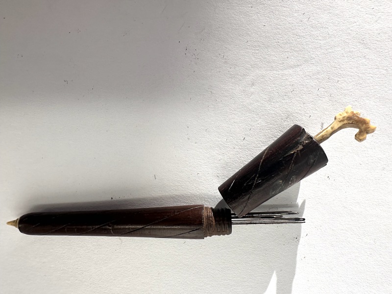 Antique Wood and Bone Sailor Work Needle Case Tool