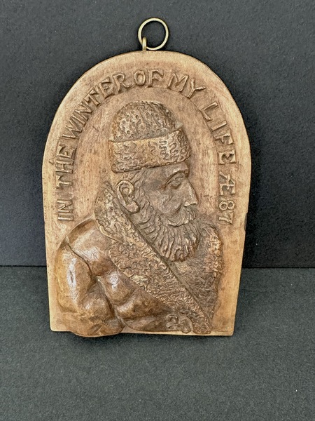 Old Wood Folk Art Carving Man in Buffalo Robe